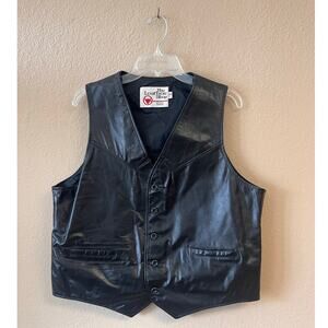 Vintage 70s Sears black leather western vest size 44